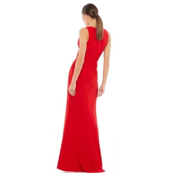 Mac Duggal Faux Wrap Sleeveless V Neck Gown Red 4 #8623 - Picture 3 of 7